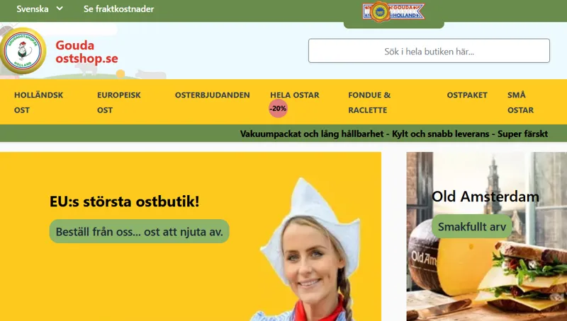 Exempel på svenska butiker där man kan beställa ost